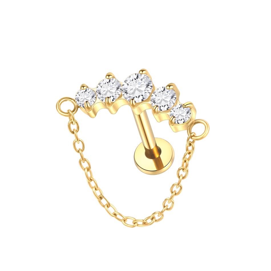 1PC Titanium Gold Color CZ Tragus Piercing Internally Threaded Ear Cartilage Flat Back Earrings Hidden Helix Stud Jewelry 16G