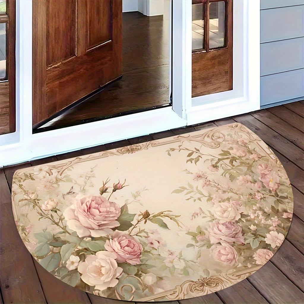 1 szt. Złoty Welurowy Print z Diamentami Półokrągła Mata Powitalna Antypoślizgowa na Zewnątrz Taras Ganek Kuchnia Łazienka Wejście Mata Podłogowa