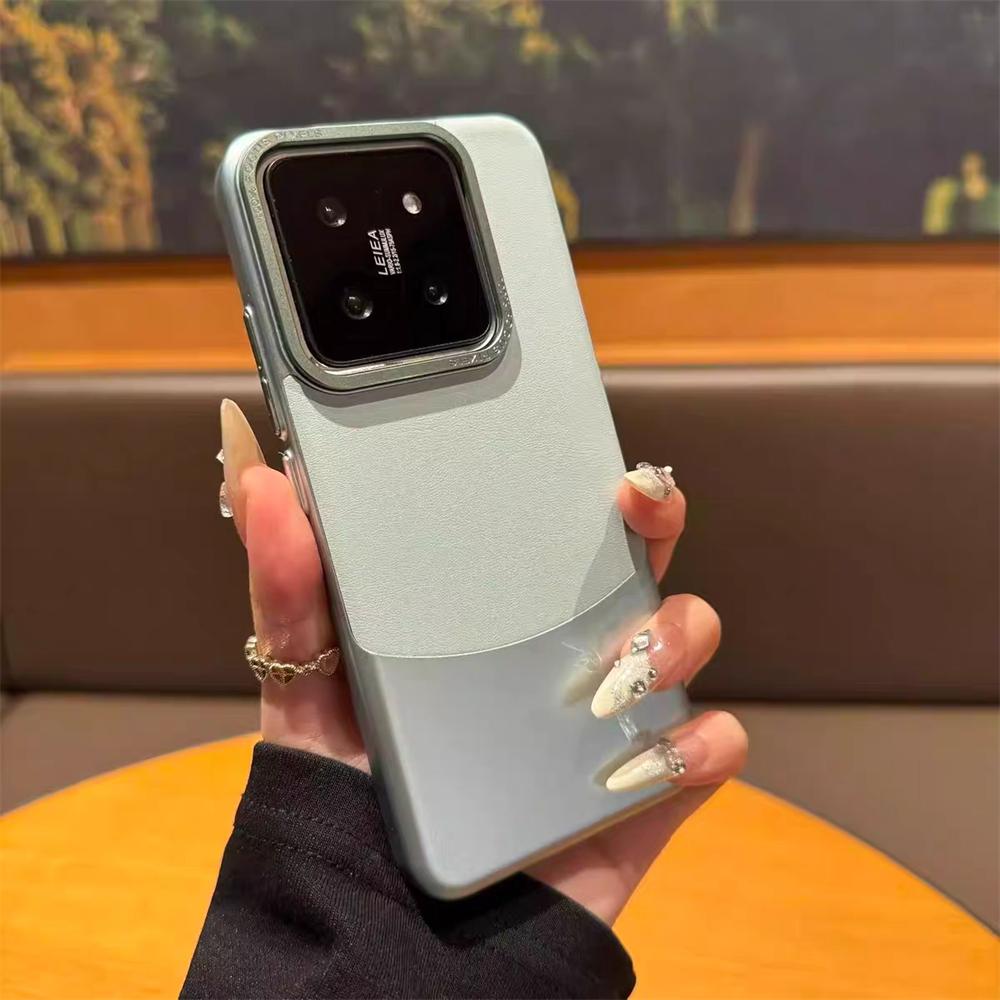 Luxury Double Color Plain Leather Matte Phone Case for Xiaomi 15 14 13 Pro Metal Lens Protection Splice Hybrid Shockproof Cover