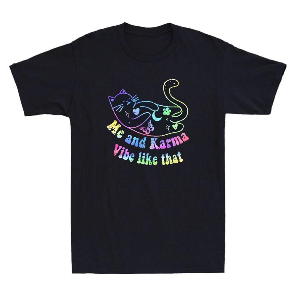 Me And Karma Vibe Like That Funny Lazy Cat Meme Quote Gift Vintage Men s T-Shirt M