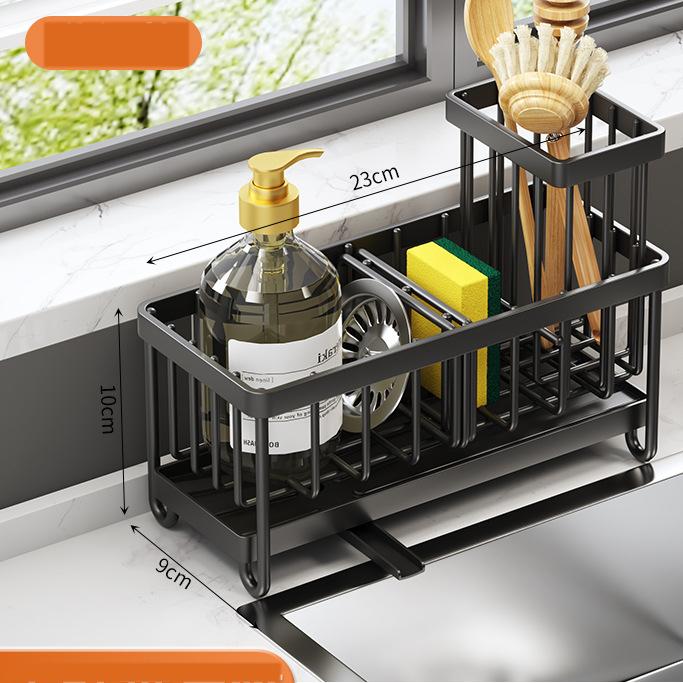 Держатель для кухонной мойки Caddy Sponge Holder для кухонной мойки, органайзер для кухонной мойки и хранения с высоким держателем для щеток, кухонные гаджеты, органайзер для губок для посуды Type1 чёрный