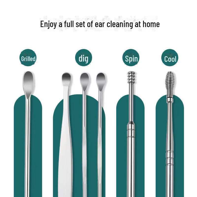 6-piece set of portable ear picks with keychain for adults, household use