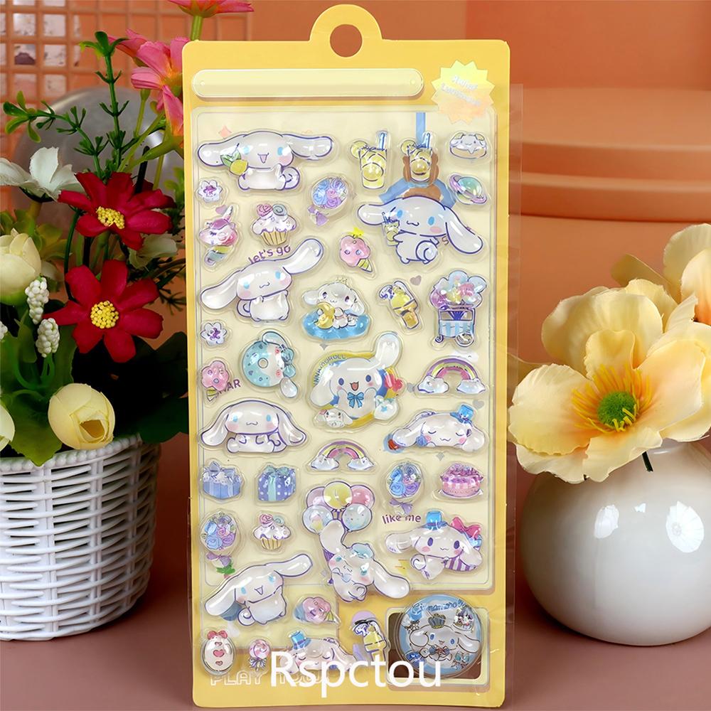 4pcs Cute Sanrio 3D Relief Stickers Kawaii Cartoon Kuromi My Melody Cinnamon Decals Laptop Phone Fridge Diary Decoration Sticker