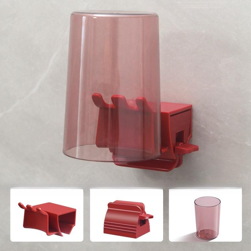 Toothbrush Cup Wall-mounted Storage Rack Toothpaste Squeezer Lazy Punch-free Toothbrush Holder Mouthwash Cup Bathroom Set