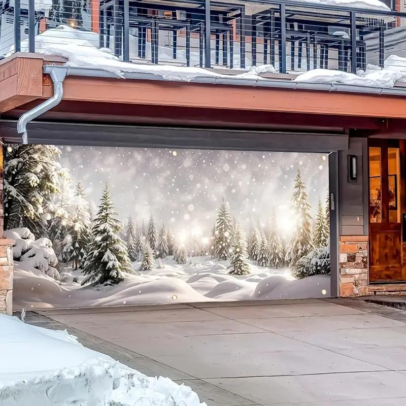 Snowy Forest Winter Christmas Garage Door Cover Door Banner Holiday Backdrop