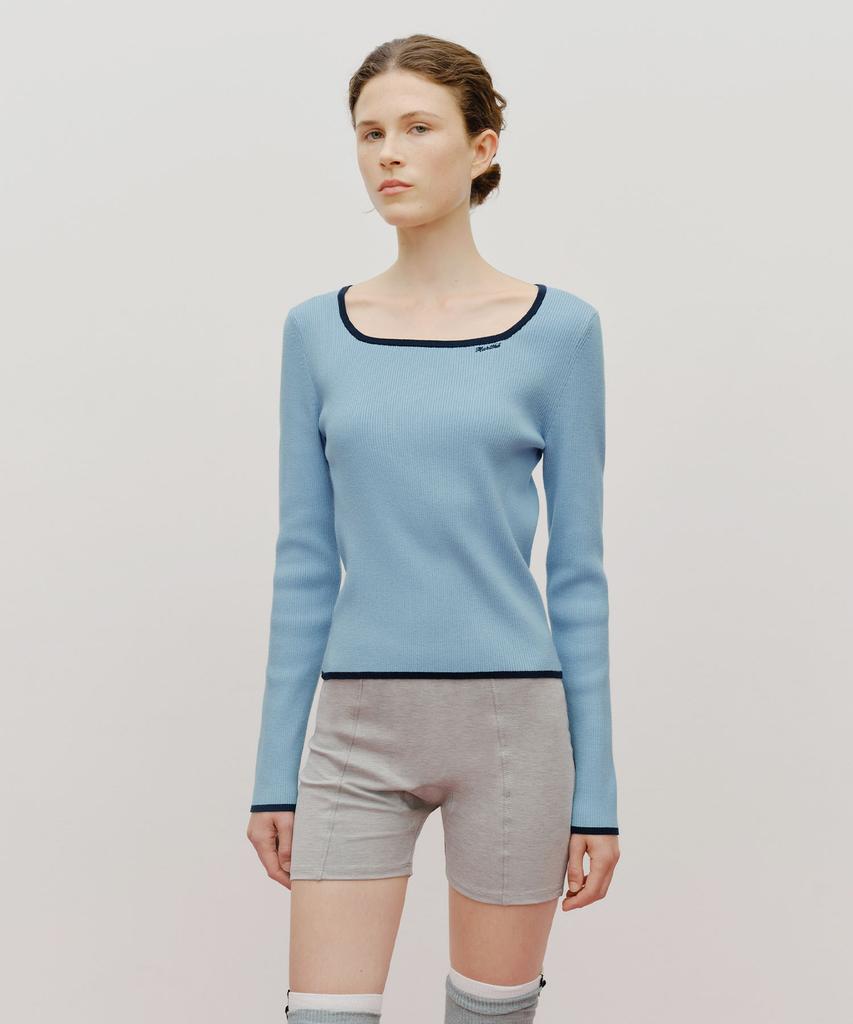 Malittepeulangsowajeobeo W Color Point Square Neck Knit Pullover Sky Blue