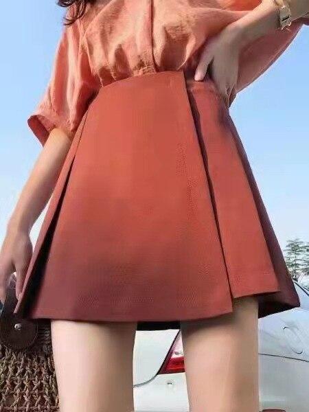 Lässiger Tanz Minirock Koreanische Damenbekleidung Süßer Uni High Waist A-Linien-Rock Eleganter Unregelmäßiger Reißverschluss Plissee-Rock 24789