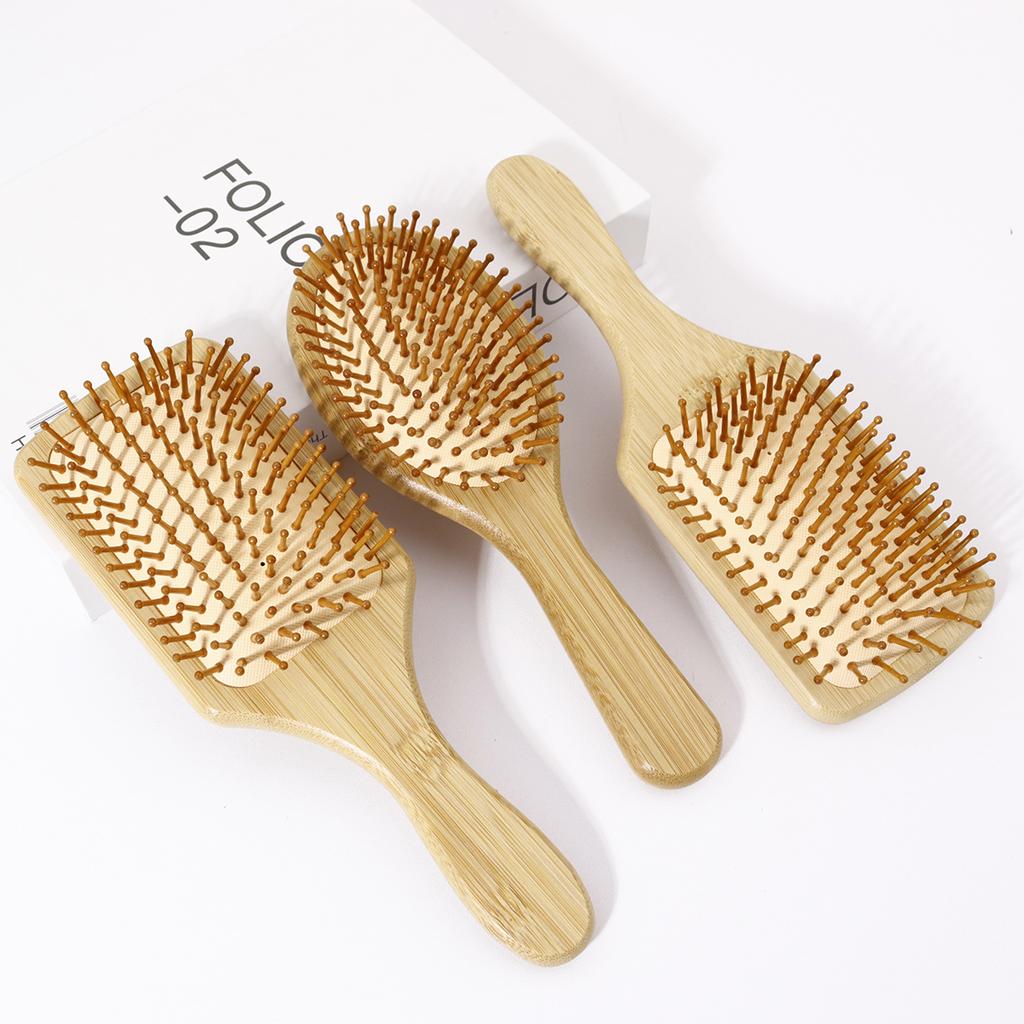 3pcs bamboo air cushion comb set, with bamboo bristles, natural bamboo anti-static hair massage brush,Special for real hair wigs