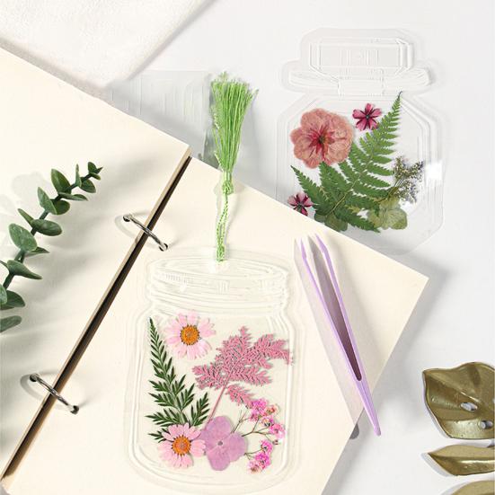 20 Pcs DIY Handmade Transparent Dried Flower Bookmark Clear Jar Bottle Shaped Stickers for Pressed Flowers Page Clips Bookmark