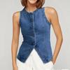 Women's Fashion Casual Sleeveless Button Down Denim Waistcoat