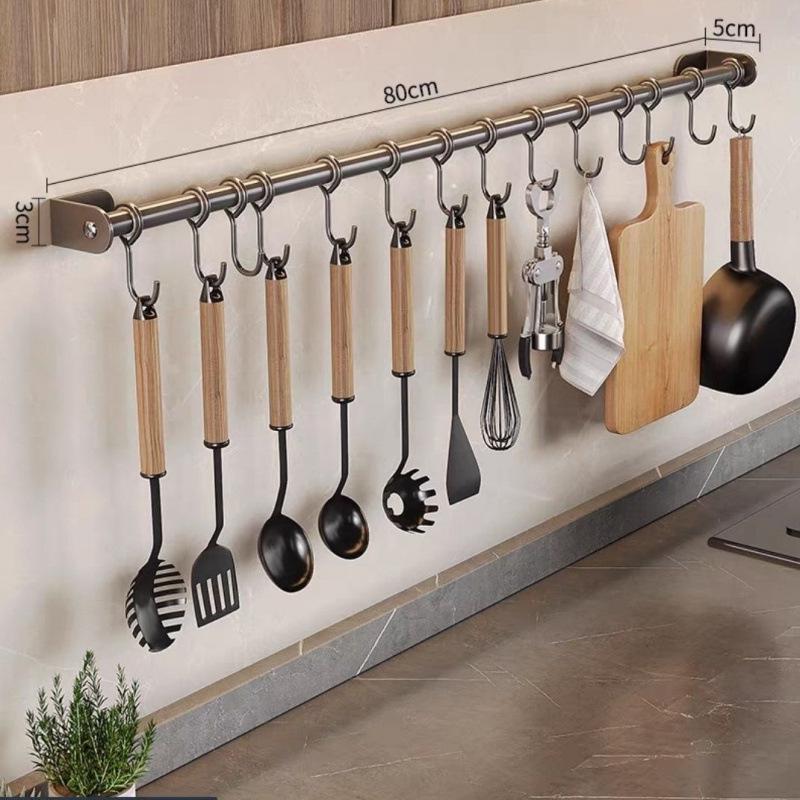 Подвесная кухонная штанга без сверления Многофункциональная вешалка с крючками для ложек и лопаток 2350₽