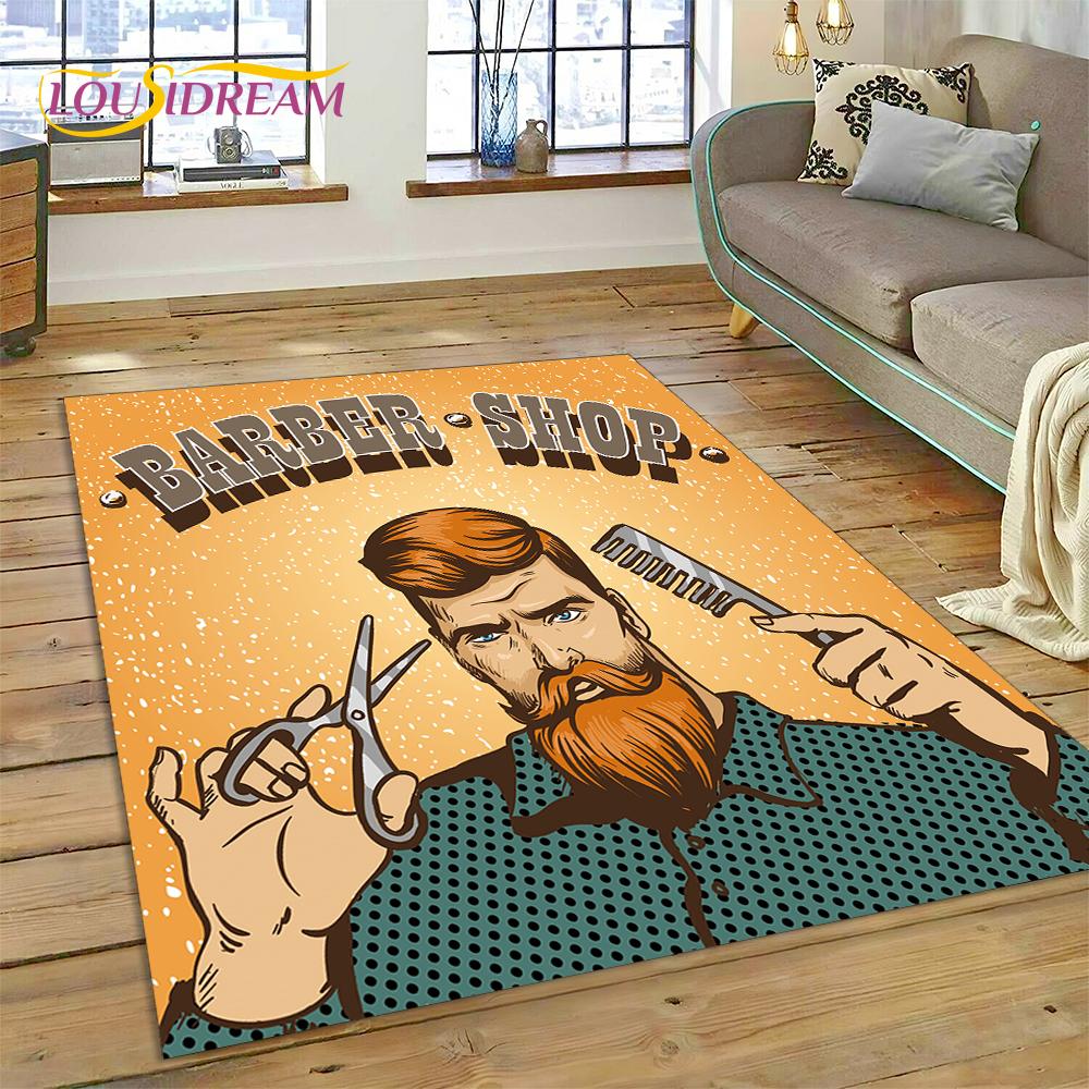 Fashion Barber Shop Logo Skull Vintage Rug Carpet for Living Room Bedroom Decor,Floor Mat Non-slip Decoration for Sofa Doormat