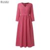 ZANZEA Abito Lungo Casual Elegante da Donna con Scollo a V, Colore Unito, Manica 3/4