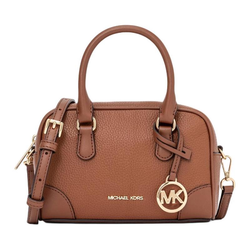 MICHAEL KORS THOMPSON metal logo charm adjustable detachable shoulder strap cowhide shoulder handbag mini women s brown золотой