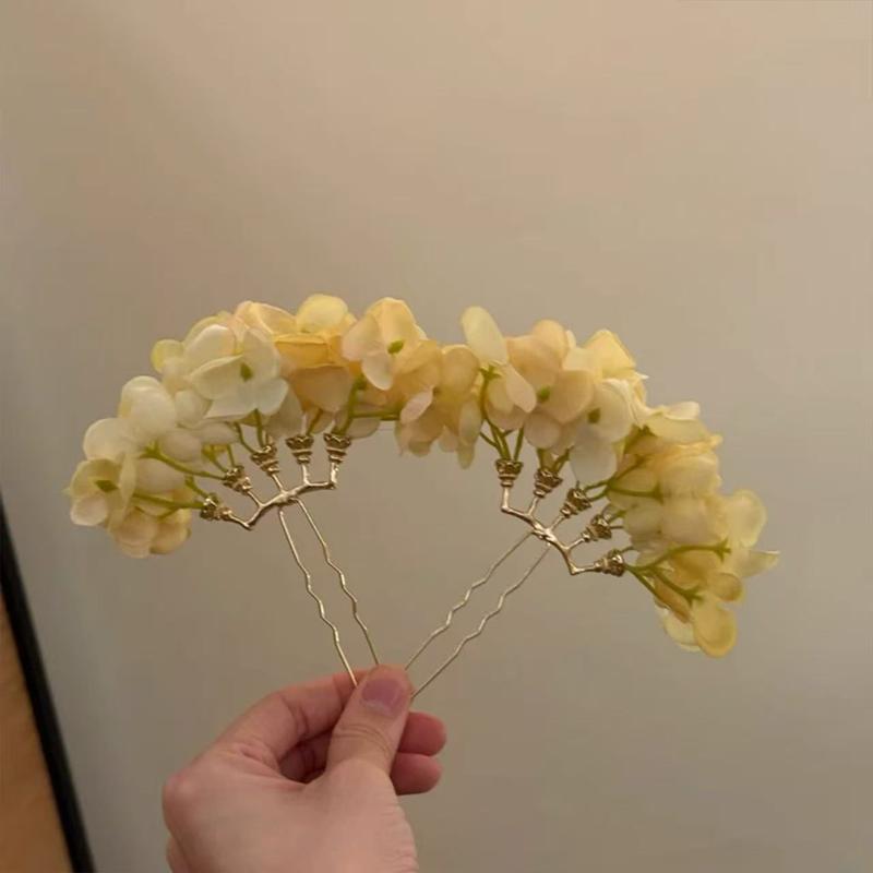 Pastoral Purple Yellow Flower Hair Pins Women Girls Sweet Fabric Floral Blossom Hair Stick Hair Accessory Travel Photo Props