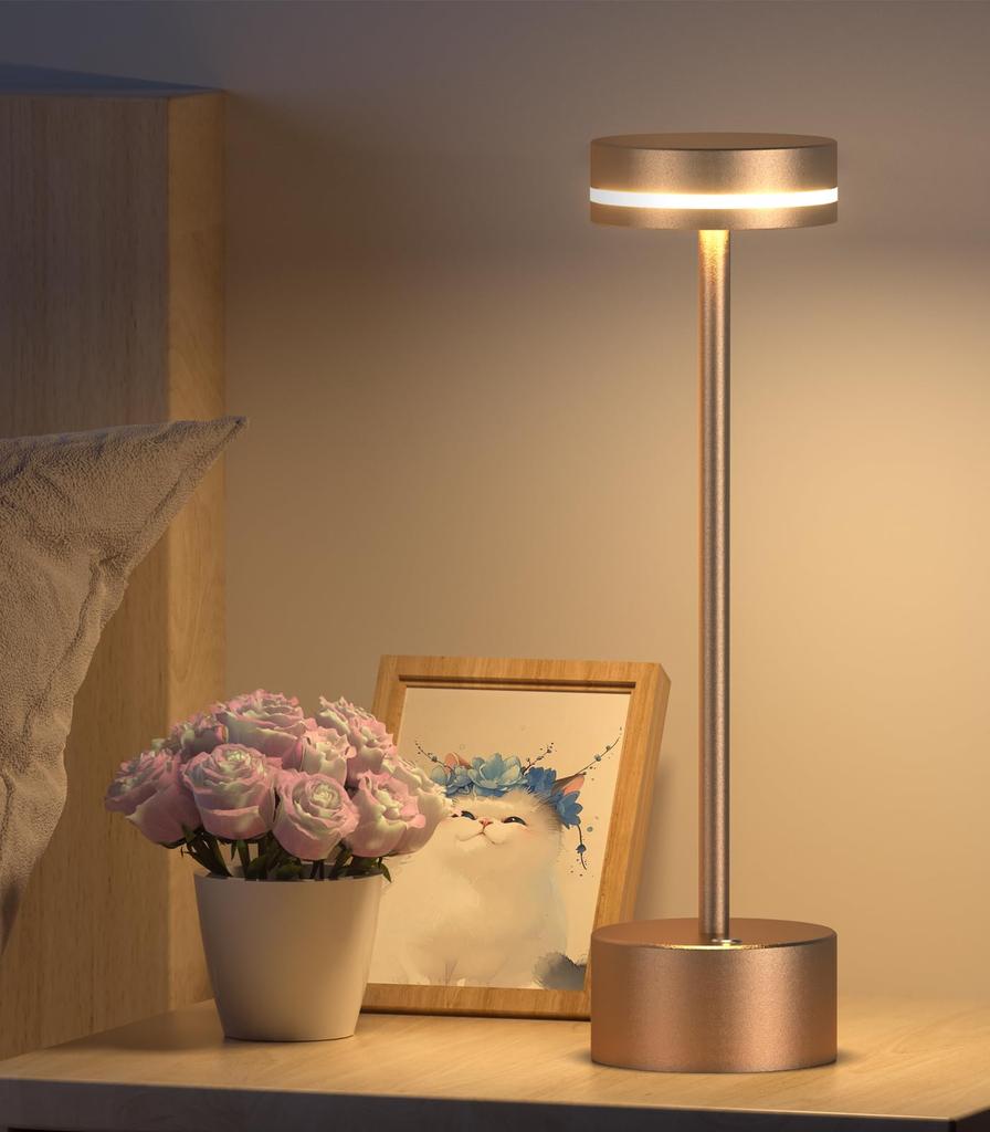 [Novinka - 3-barevné světlo a plynulé stmívání] Stylová bezdrátová stolní lampa s ambientním osvětlením, světlo na čtení, 3 barevné režimy, plynulé stmívání,