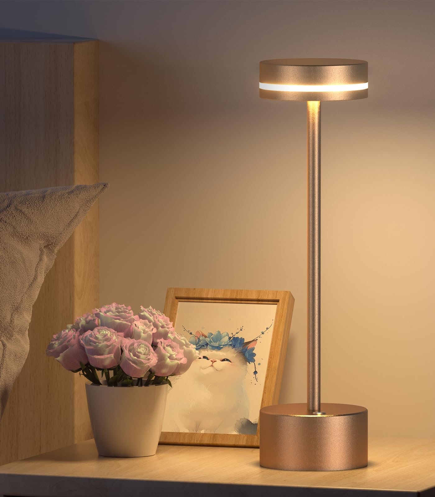 

[New Arrival - 3-Color Light & Stepless Dimming] Stylish Cordless Table Lamp with Ambient Lighting, Reading Light, 3 Color Modes, Stepless Dimming,