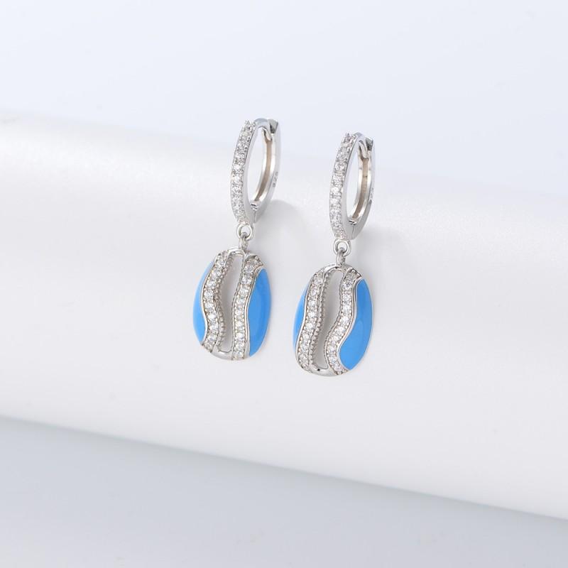 Elegant Hollow Oval Resin Inlay Crystal Stud Earrings Women Sterling Hypoallergenic Fashion Jewelry 925 Sterling Silver