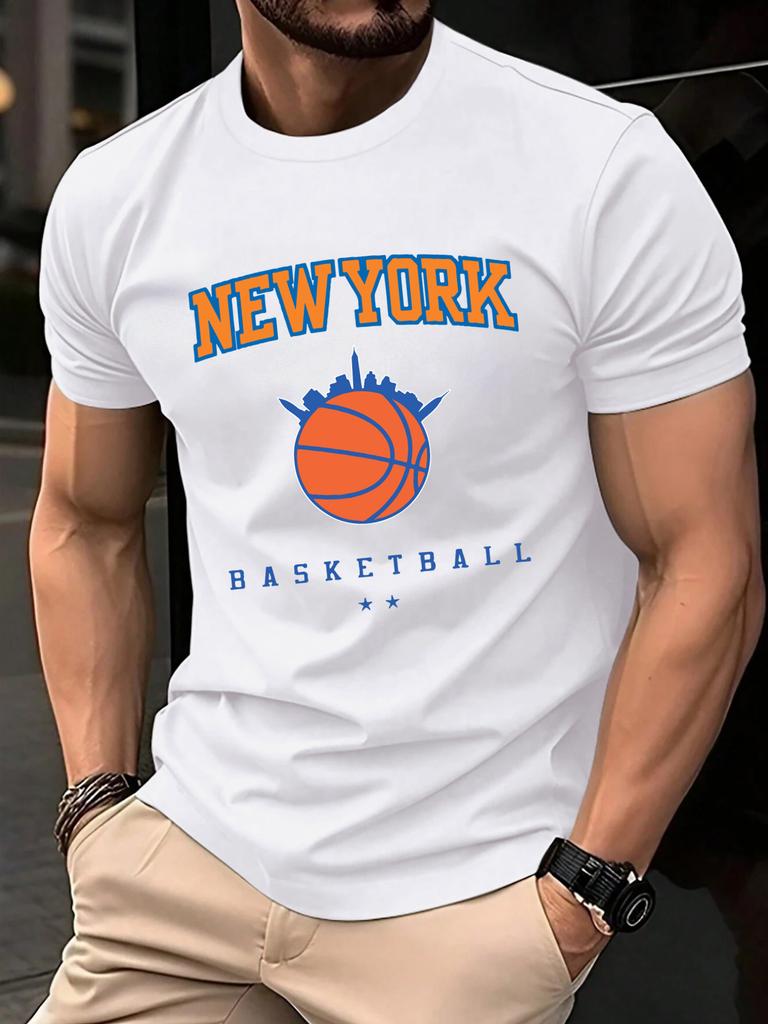 New York Basketball Game Print Men T Shirts Hip Hop ONeck TShirt Soft Cotton Male Sportswear Casual Comfortable Clothes