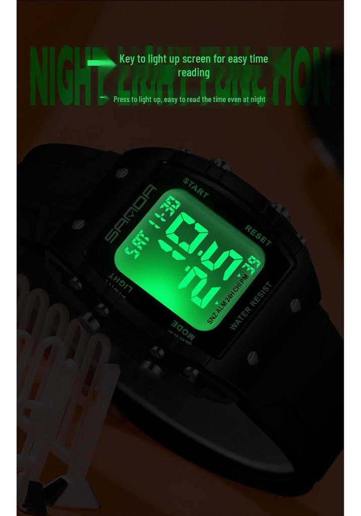 Sanda Waterproof Multifunctional Sports Watch for Students with Alarm