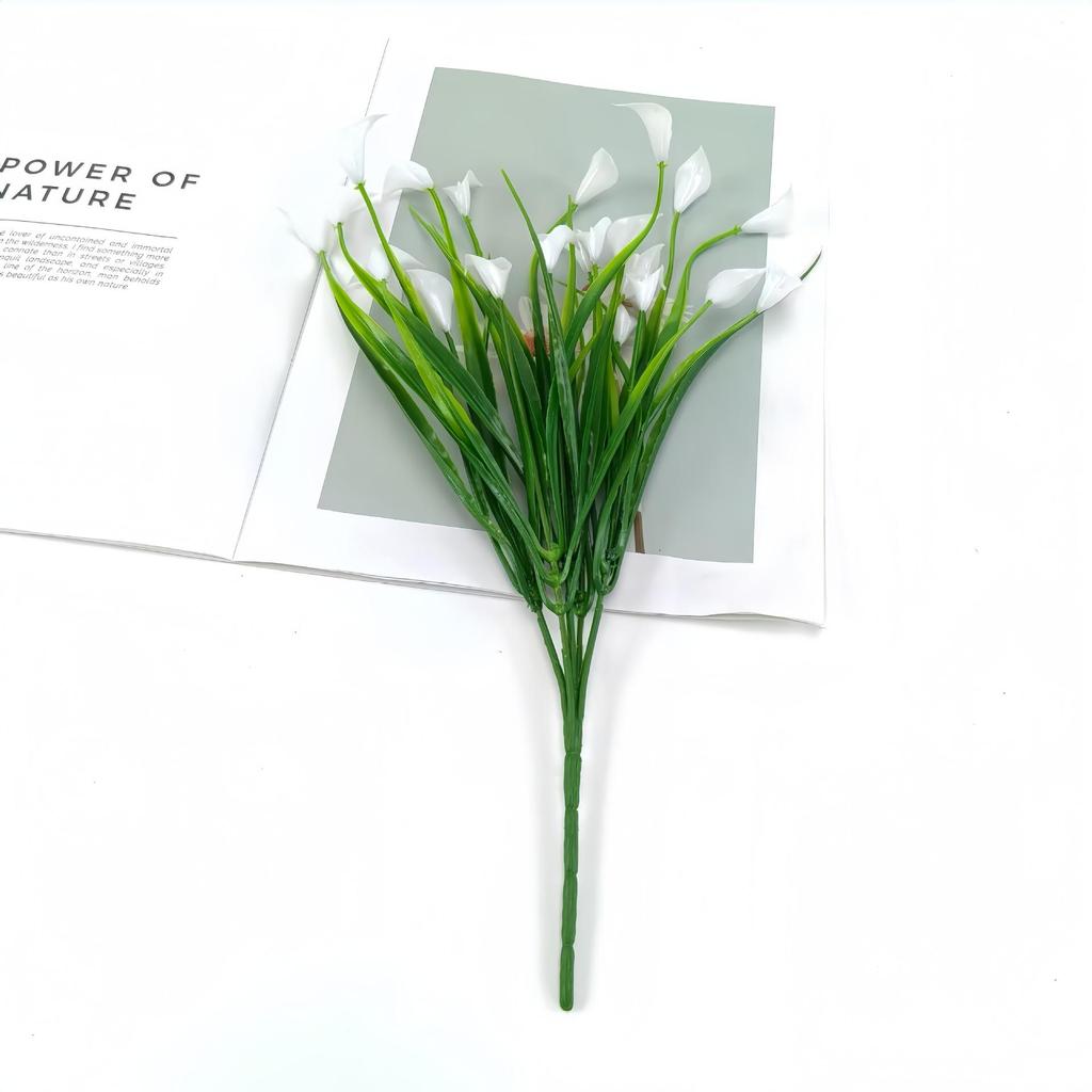 UV-Resistant Fake Calla Lily Bouquet, 5-Prong Spring Grass, for Weddings and Hotel Decor