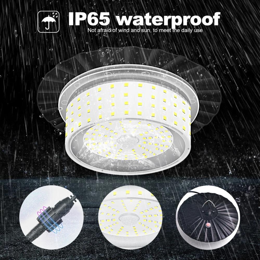 Solar Shed Barn Light Indoor Outdoor 244 LED Solar Pendant Light 5 Modes Solar Motion Sensor Light with Remote IP65 Waterproof