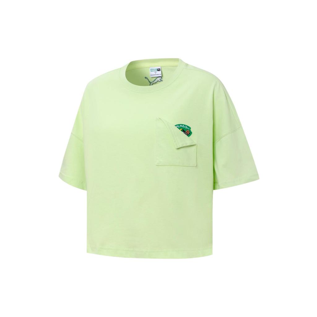 Puma Glampingové Ss Crop tričko s prodyšným jednobarevným vyšívaným logem Dámské topy Aqua 536880-36