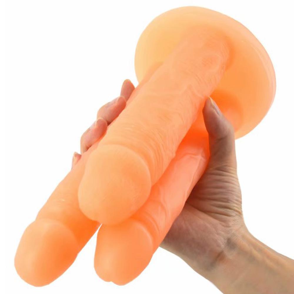 Realistischer dreiköpfiger Silikondildo Vagina G-Punkt mit Sucker Butt Plug Riesendildos weibliches Sexspielzeug Homosexuelles Sexspielzeug