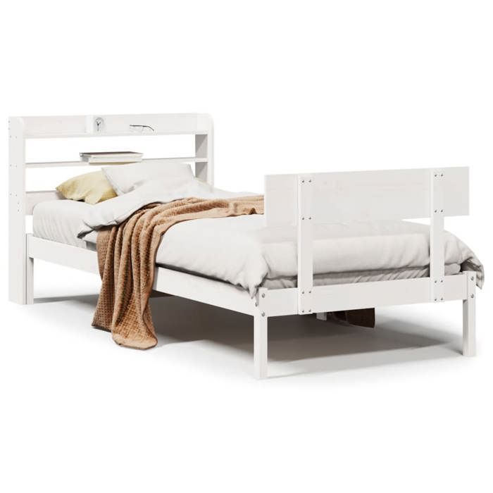 VidaXL Cadre de lit avec tête de lit blanc 75x190cm bois de pin massif, lit, mobilier de chambre à coucher, lit en bois, lit 3306604