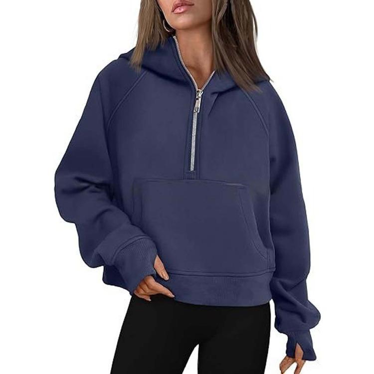 Women's Half Zip Pullover Fleece Lined Hoodie with Front Pocket Casual Long Sleeve Sweatshirt