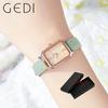 Fashion Gedi Top Brand Waterproof Rectangle Small Women Watches Vintage Coffee Leather Strap Casual Quartz Ladies Wrist Watches