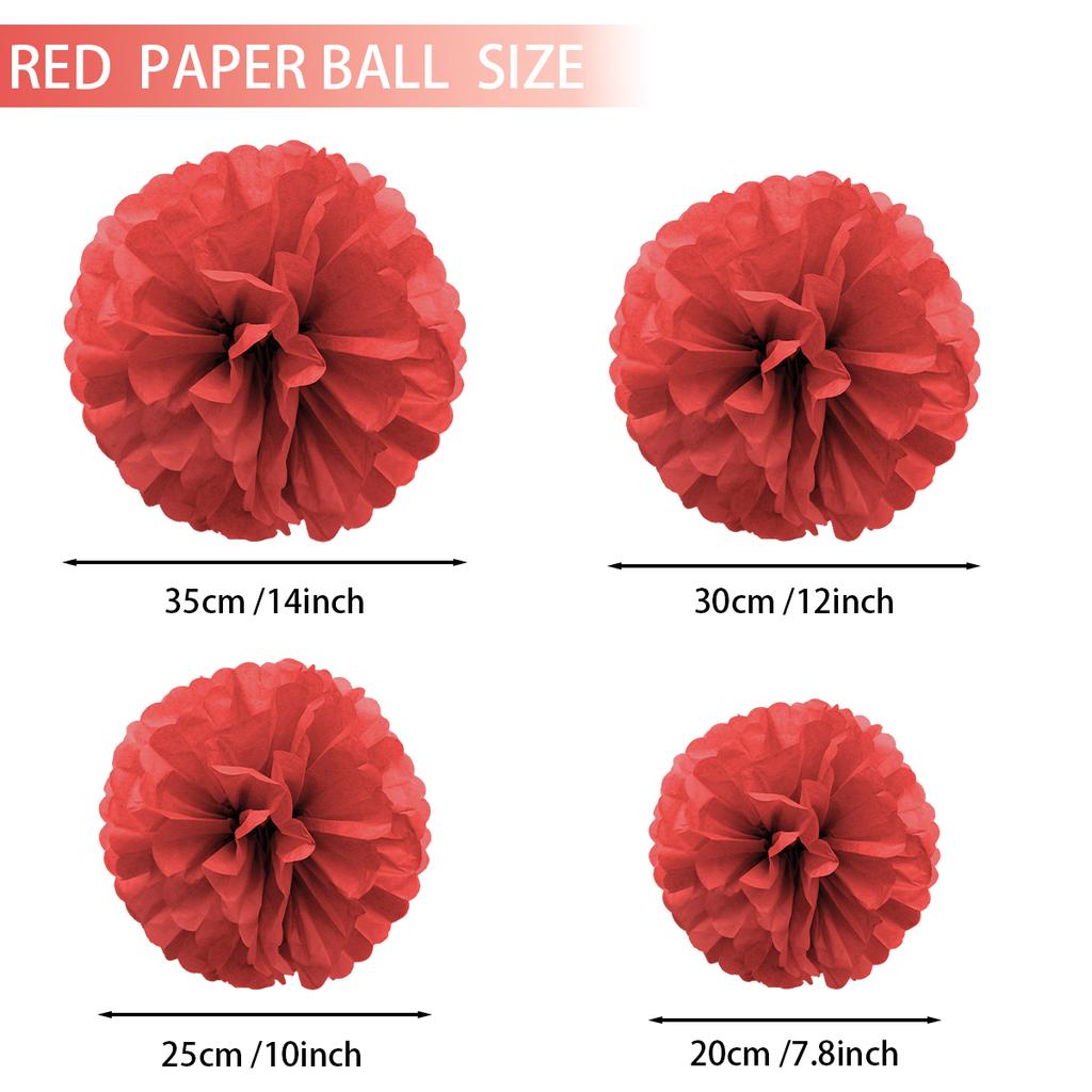1pcs Set 7.8inch Red Paper Pom Pom Paper Balls Pom Pom Paper For Birthday Party Paper Flowers Decorations Flower Balls Paper