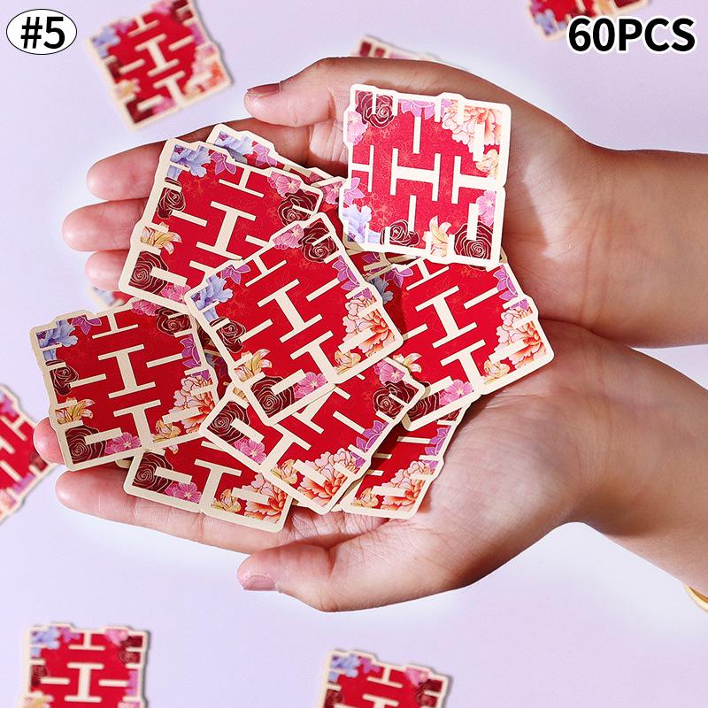 

60Pcs Small Double Happiness Love Stickers Chinese Wedding Hand-Thrown Supplies Traditional Marriage Confetti Banquet Supplies
