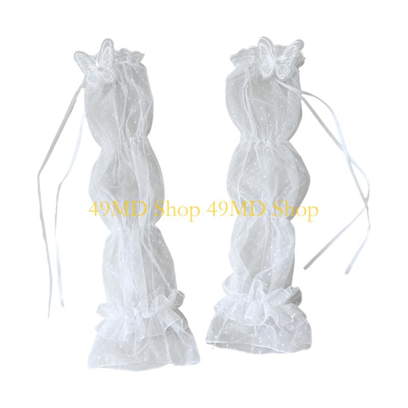 49MD Fingerless Lace Gloves Long Length Tulle Bridal Gloves With Elastic Cuffs Design