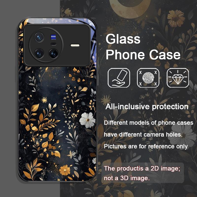 Aesthetic Sunflowers and Moon Pattern Tempered Glass Phone Case for OPPO Reno 13F 12 11 10 Pro Plus Find X8 X5 X3 Lite 5G Cover