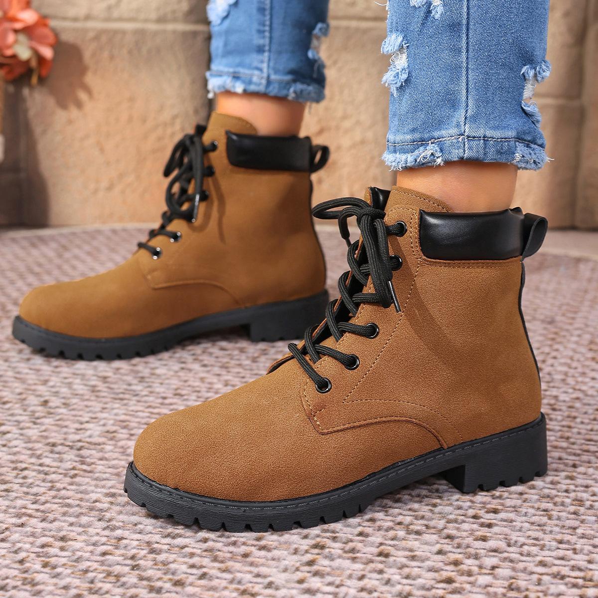 

Мода 2025 Осень Женские Замшевые Ботильоны Челси Массивная Модная Средняя Высота Каблука Обувь для Ходьбы Новый Тренд Готика Повседневные Женские Короткие Ботильоны Женские 43 коричневый