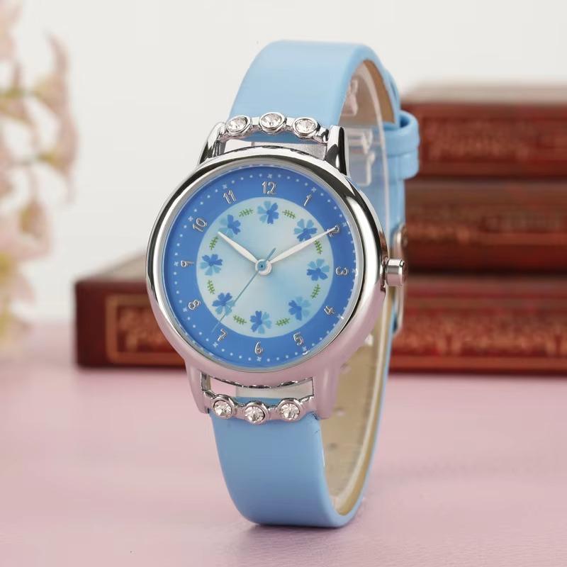 UTHAI CQ09 Fashion and Simple Children's Watch Quartz Flower Girl Watch Princess Leather Quartz Watch Water Diamond Retro Clock