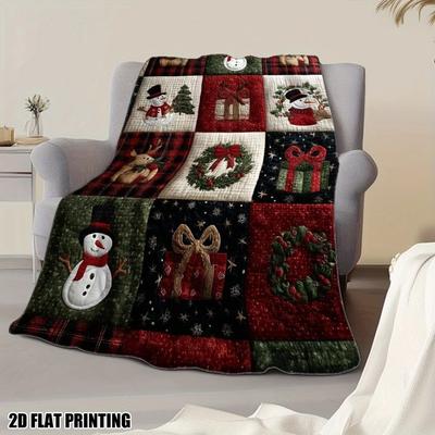 Universal Quilted Christmas Blanket Washable Flannel Flannel Blankets Comfortable Soft Xmas Fleece Blanket Home Sofa Bed Office