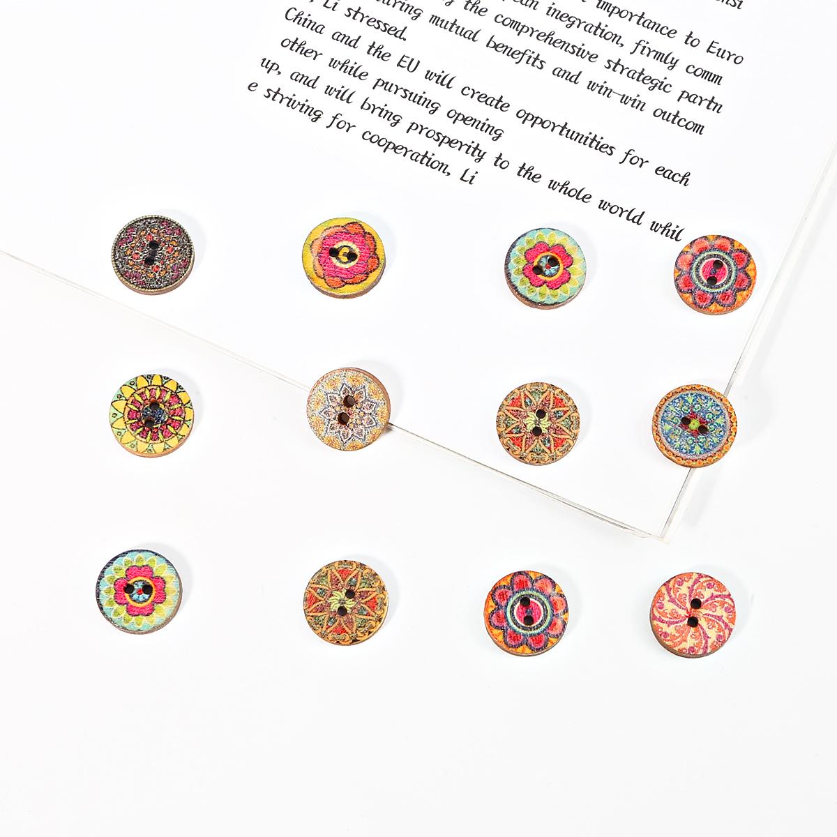 

разноцветные деревянные классические европейские винтажные пуговицы с принтом, украшения для одежды «сделай сам», аксессуары ручной работы 15mm 50pcs/bag