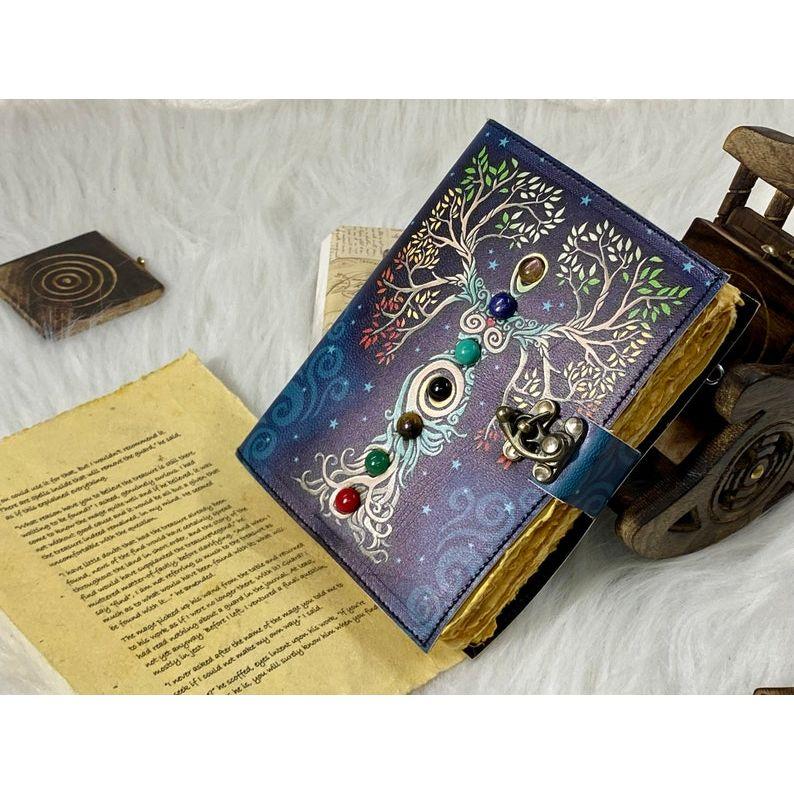 Mother of Earth Seven Stone Blank Spell Book of Shadows Handmade Grimoire Journal Junk Journal Tree of Life Journal Gifts for Christmas