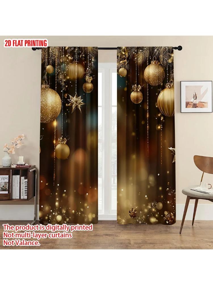 

Plane Printing Creative Curtains Christmas Golden Snowflake Candy Versatile Polyester Without Rod Gifts Ldeal Made Of W100*H70(CM)-Rod Pocket&1PCS