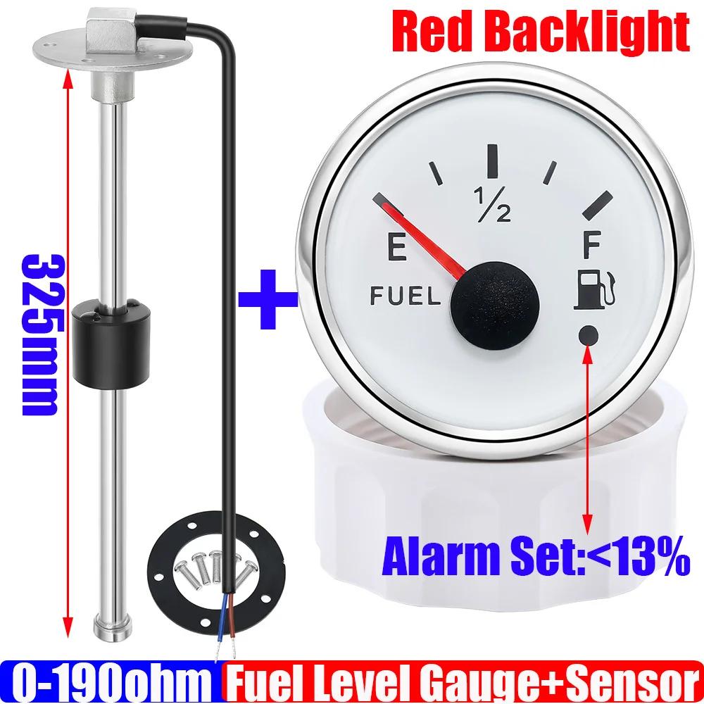 0-190 Ohm Fuel Level Sensor+52mm Fuel Level Gauge with Warning Light Red LED Oil Tank Meter Indicator for Car Boat Marine custom