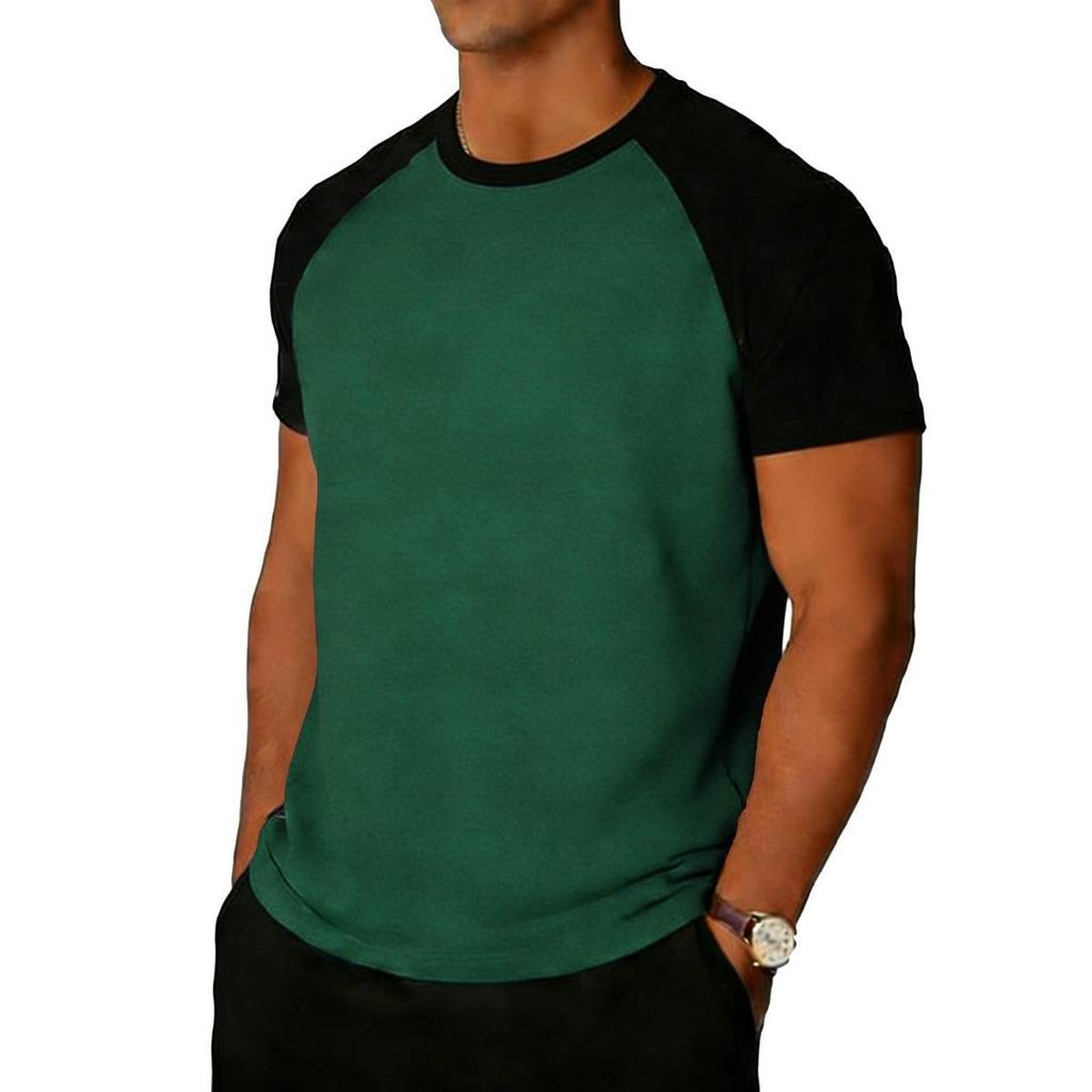 Color Block Men's Round Neck Loose T-shirt Summer Basketball Fitness Sports American Style Short Sleeve Training Tee