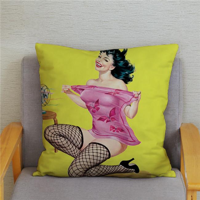 Vintage European Sexy Women Polyester Cushion Cover Sexy Lady Pattern Pillow Cover Decorative For Car Sofa Home 45X45Cm