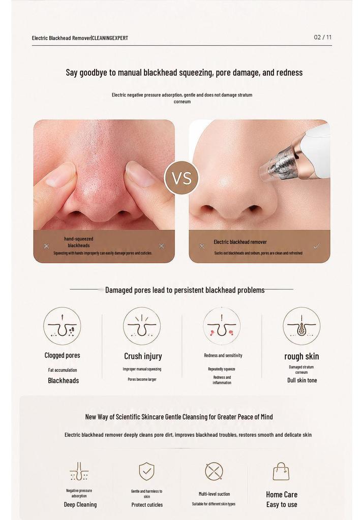 Rechargeable Electric Blackhead Remover: Gentle Suction Facial Cleanser and Pore Cleaner