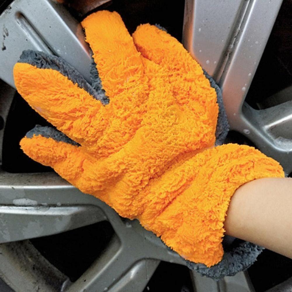Double-sided Care Cleaning Gloves Coral Fleece 5-Finger Gloves Car Washing Gloves for Car Wash