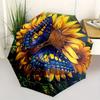 Butterfly Sunflower Themed Automatic Opening and Closing Umbrella Creative Design Umbrella, Portable Tri Fold Small Umbrella for Men and W