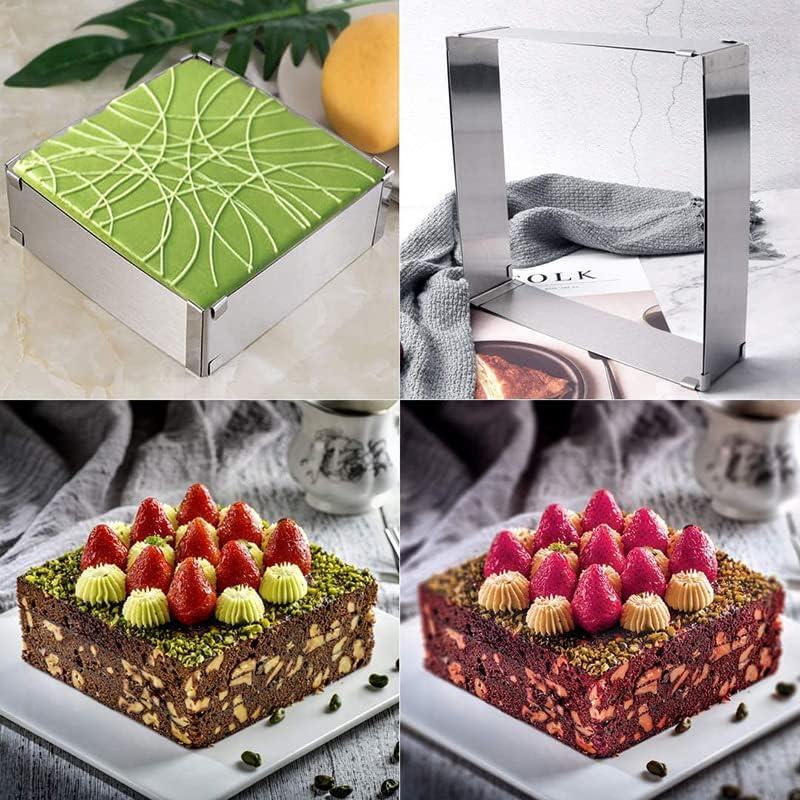 Stainless Steel DIY Cake Cutter Width Adjustable Square Rectangle Shape Mousse Ring Kitchen Baking Cooking Tool Cake Molds