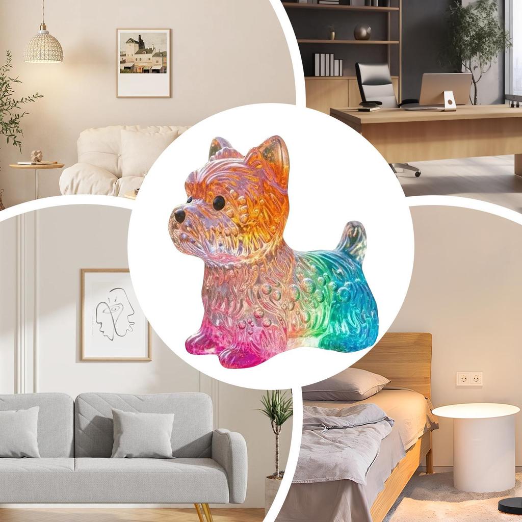Dog Figurine Cute Rainbow Modern Art Ornament Small Dog Decor For Home For Indoor Outdoor Table Desk Garden Bedroom Office Yard