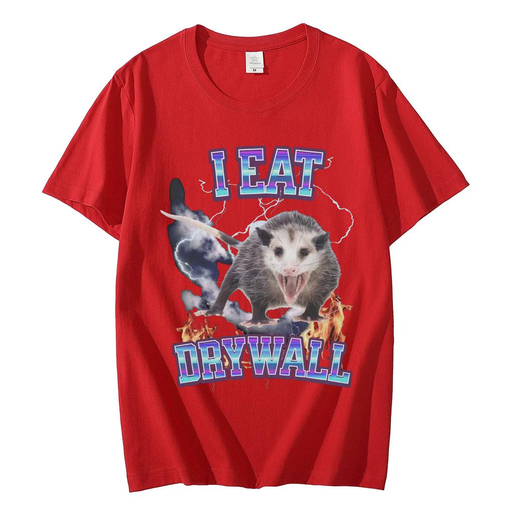 I Eat Dry Wall Opossum Graphic T Shirts Fashion Funny Meme Short Sleeve Tshirt Unisex Casual Vintage Tshirts Y2k Streetwear